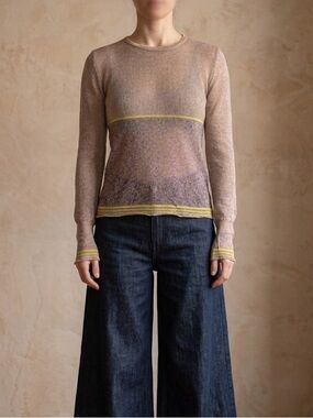 Vitelli Sz 4 (US S) Reclaimed Yarn Stripe Tan Mesh Sweater New Without Tag Italy